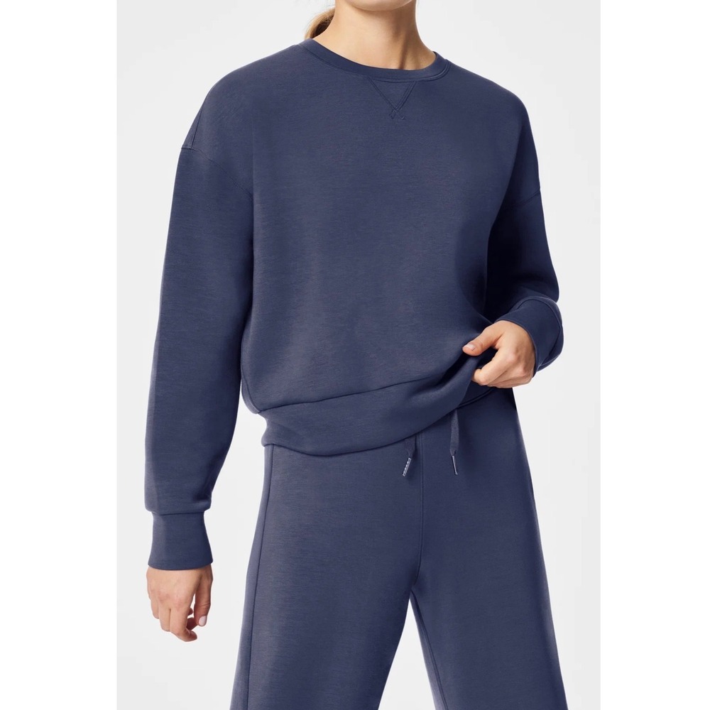 Spanx AirEssentials Dark Storm Blue Grey Crew Neck Sweatshirt Womens Large - Picture 1 of 7